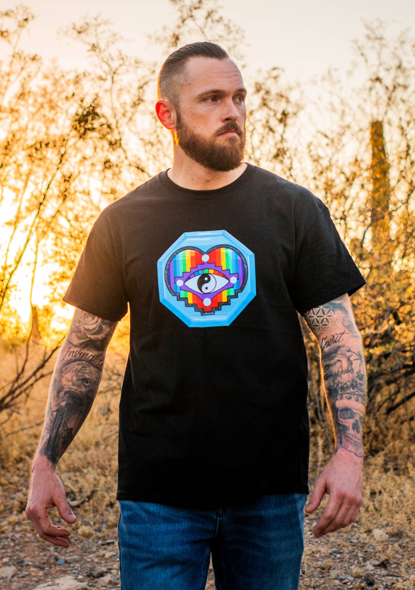 Rainbow Heart T-Shirt Black